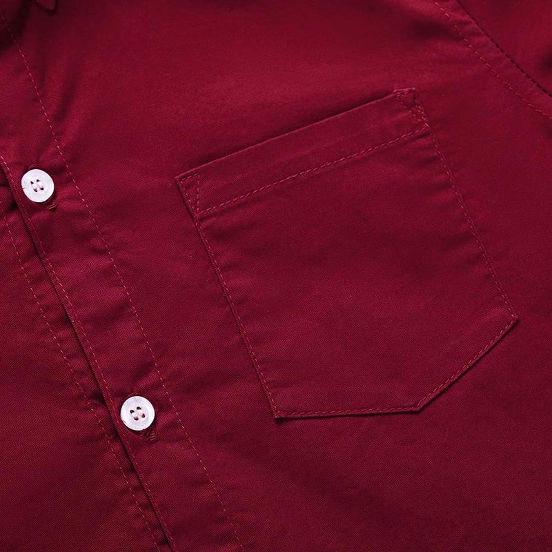 Spring&Gege Boys Long Sleeve Uniform Woven Twill Button Down Shirt for Children Burgundy Size 11-12 Years - Image 5